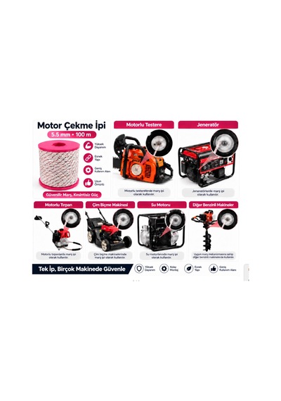 Algaride 5.5 Mm Motor Çekme İpi 100 Metre Motorlu Testere Jeneratör Motorlu Tırpan Çim Biçme Su Motoru Ve Benzinli Makineler İçin Starter Marş İpi