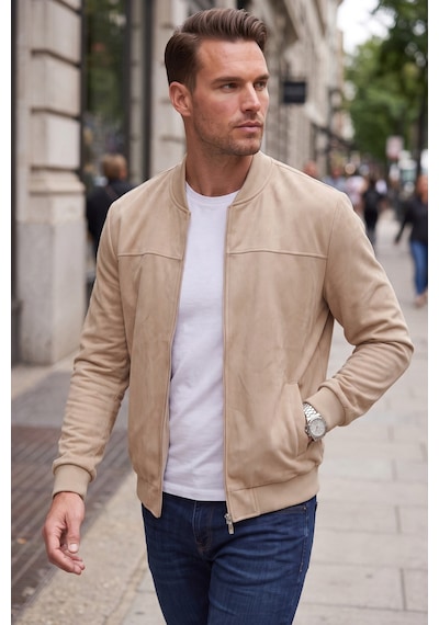 Rizzup Erkek Slim Fit Likralı Bej Süet Ceket Kırışmayan Ütü Gerektirmeyen Mevsimlik Mont 2504334