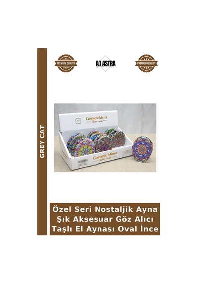 Özel Seri Nostaljik Ayna Şık Aksesuar Göz Alıcı Taşlı El Aynası Oval İnce Çok Renkli