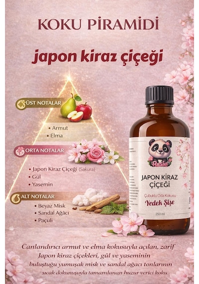Rosie Japon Kiraz Çiçeği Çubuklu Oda Kokusu Yedek Şişe 250 Ml Sakura Reed Diffuser Refill Fresh