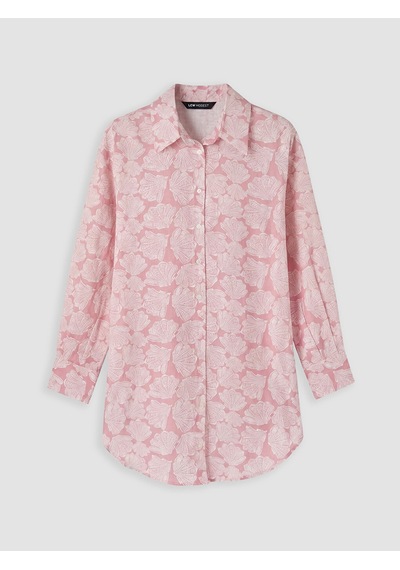 Lcw Modest Pembe Desenli Oversize Kadın Gömlek Tunik