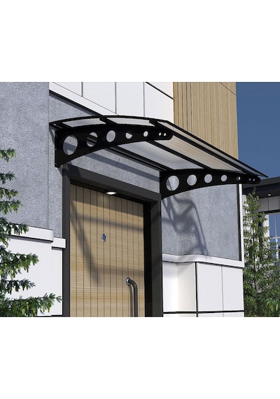 Metal Taşıyıcılı Kapı Üstü Pratik Sundurma Siyah - Şeffaf Levha 280 X 100 Md2