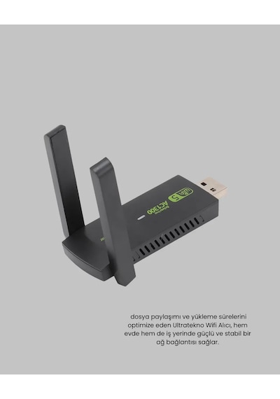 Ultratekno Dual Band Wifi Adaptör 1200 Mbps, Usb 3. 0, Çift Antenli, Geniş Kapsama Alanı Ve Yüksek Hız