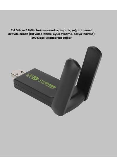 Çift Bant Usb 3.0 Wifi Adaptör 1200 Mbps, Windows Ve Mac Os X Uyumlu