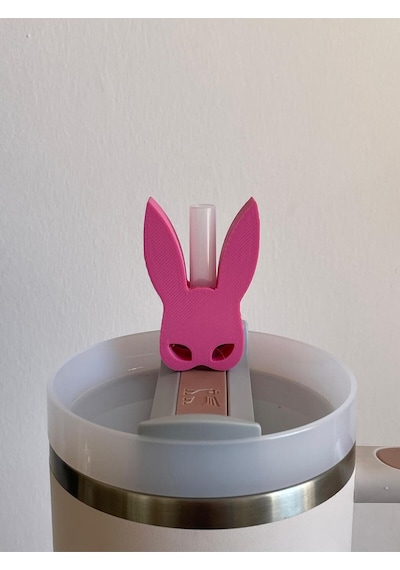 Cat Woman Maskeli Kulaklı Model Pipet Süsü Termos Uyumlu Quencher İle Uyumlu Pembe
