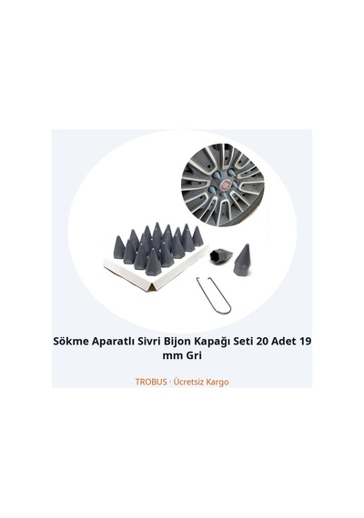 Trobus Sökme Aparatlı Sivri Bijon Kapağı Seti 20 Adet 19 Mm Gri