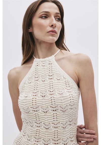 Sherin Ekru Halter Yaka Midi Triko Elbise-ekru