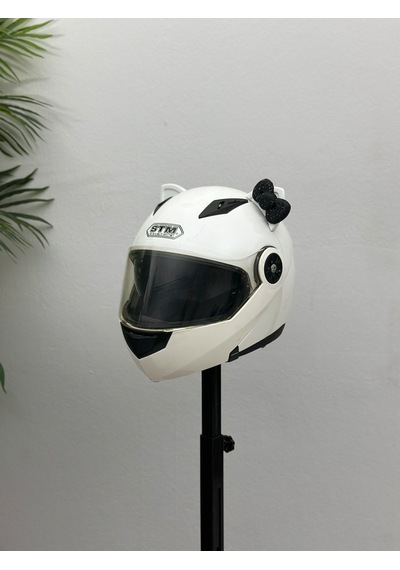 Motor & Motosiklet Siyah Fiyonklu Beyaz Kedi Kulak Kask Dış Aksesuarı Diğer