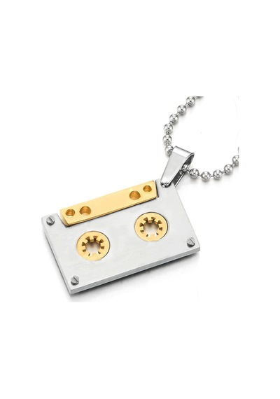 Kaset Kolye Gümüş Gold Paslanmaz Çelik 316l
