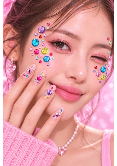Renkli Taş Rhinestone Sticker Yapışkanlı Saç, Yüz, Tırnak, Vücut Ve Süs Taşı Pembe