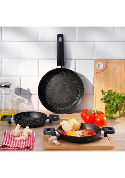 Schafer Black Stone 3 Lü Tava + Sahan Seti-siyah Siyah
