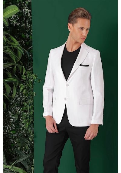 Efor Comfort Fit Çift Yırtmaç %100 Keten Casual Beyaz Ceket C 668 Beyaz