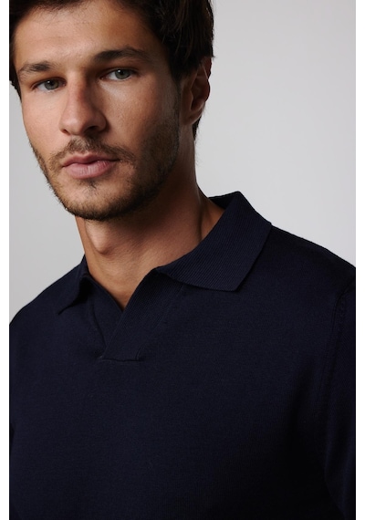Tudors Slim Fit Dar Kesim Polo V Yaka Lacivert Erkek Triko Kazak-29107-lacivert Lacivert