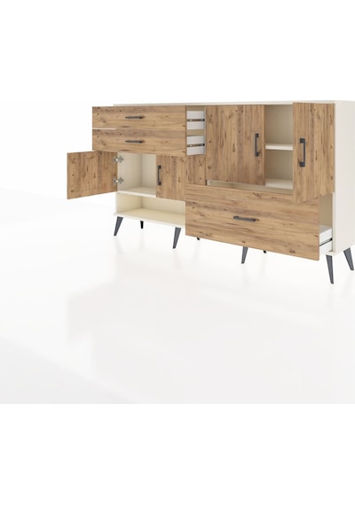 Arges Konsol 3 Raflı 3 Çekmeceli 4 Kapaklı 176x30x99 Aytaşı-çam Aytaşı-çam