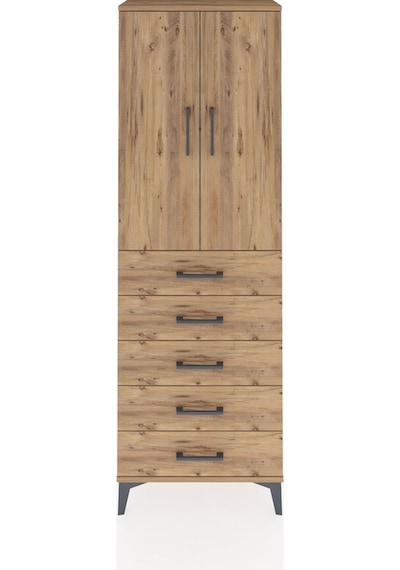 Arges Dolap 3 Raflı 5 Çekmeceli 2 Kapaklı 60x30x182 Çam-çam Çam