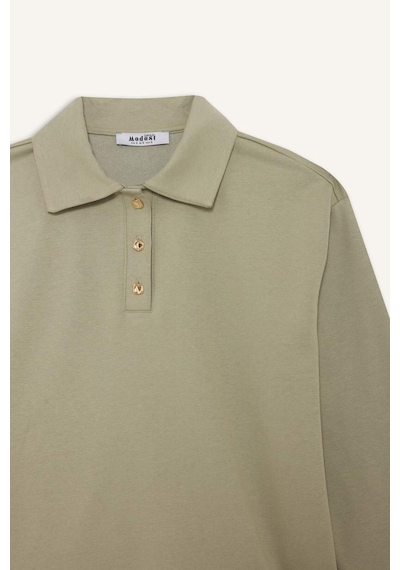 Defacto Regular Fit Polo Yaka İçi Yumuşak Tüylü Kalın Sweatshirt Tunik F3085ax25wngn497 Yeşil-gn497
