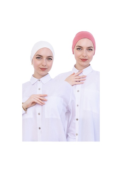 Modish Group Kadın Tesettür Bone Bağcıklı Dikişsiz Penye 4 Parça Set Mor, Lila, Krem, Gül Kurusu