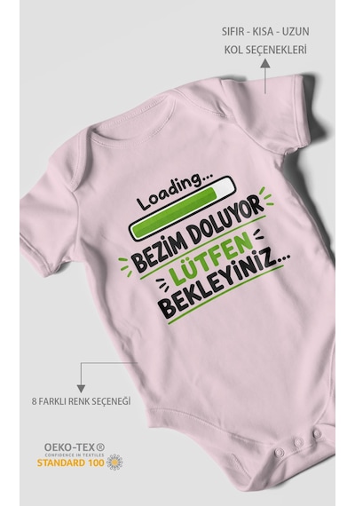 Morivokids Bezim Doluyor Lütfen Bekleyiniz Kısa Kollu Bebek Body %100 Pamuk Bebe Pembe