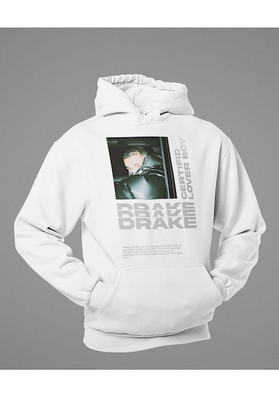 Drake Lover Boy Baskılı Unisex Oversize Rapper Hoodie Beyaz