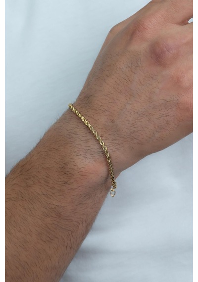 İnce Gold Renk Halat Model Burgulu Unisex Çelik Bileklik Eck28bi