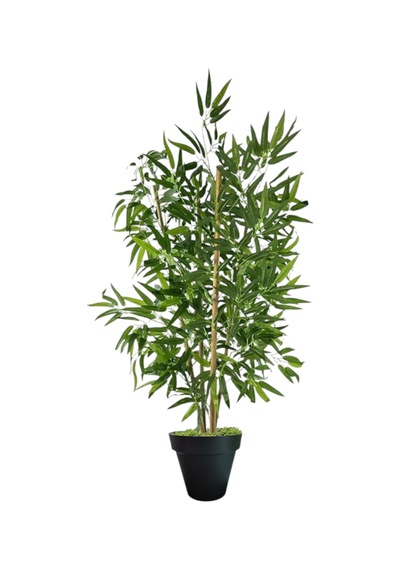 120 Cm 4 Gövdeli Yapay Bambu Agacı Siyah Plastik Saksı Yeşil