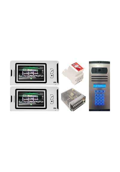 2 Daire Nts 2001-b 4,3'' Görüntülü Diafon Beyaz-8003 Tuş Takımlı Şifreli Zil Panelli Set