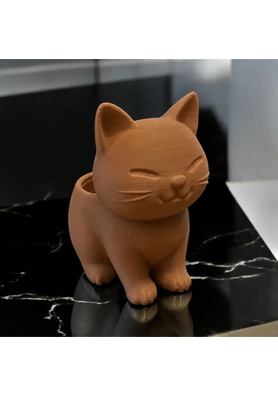 3d Baskı Sevimli Kedi Saksı - Figürlü Sukulent Saksısı-kahverengi Çok Renkli