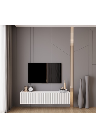 Capella Beyaz Country Mdf 3 Kapak Duvara Monte 140 Cm Tv Ünitesi