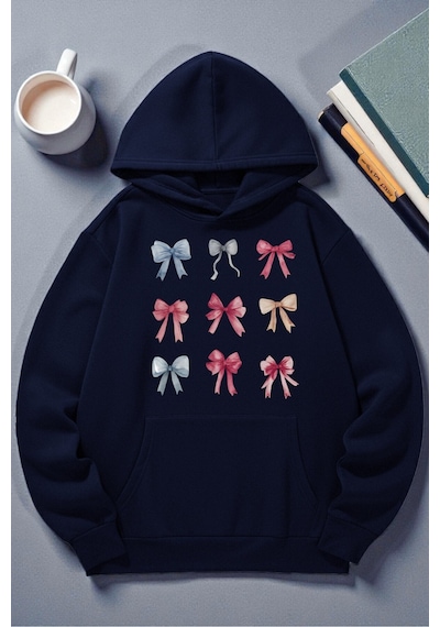 Uyguntarz Unisex Renkli Kurdele Baskılı Kapüşonlu Sweatshirt Lacivert Uyguntarz Unisex Renkli Kurdele Baskılı Kapüşonlu Sweatshirt Lacivert