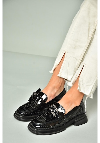 Fox Shoes U704137508 Siyah Rugan Loafer Makosen Kadın Ayakkabı Siyah