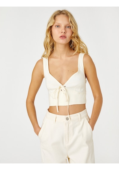 Koton Crop Büstiyer Askılı V Yaka Ekru 2sal30031ıw 2SAL30031IW010 Ekru