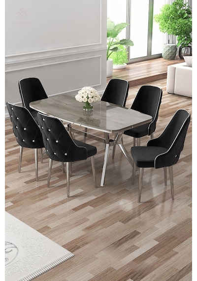 Canisa Asel Serisi 90x160 Lak Panel Antrasit İroni Krom Ayaklı Masa Takımı Ve 6 Siyah Sandalye Antrasit İroni Masa Sandalye Siyah Ayaklar Krom Canisa Asel Serisi 90x160 Lak Panel Antrasit İroni Krom Ayaklı Masa Takımı Ve 6 Siyah Sandalye Antrasit İroni Masa Sandalye Siyah Ayaklar Krom