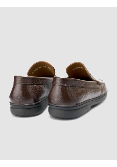 Cabani %100 Hakiki Deri Koyu Kahverengi Dikiş Detaylı Loafer Ayakkabı Koyu Kahverengi