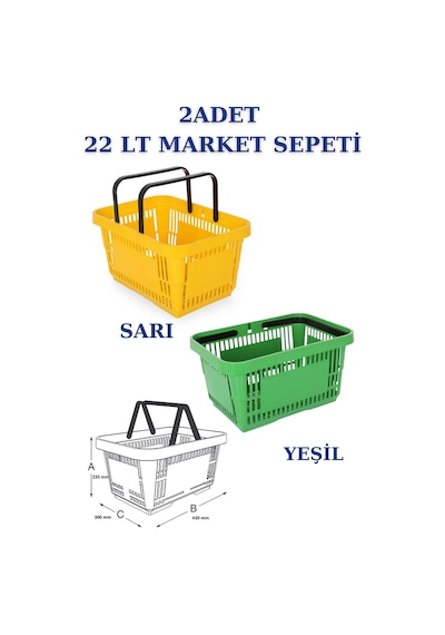 2 adet 22Litre Market ve Alışveriş Sepeti, Saplı Market Sepeti R