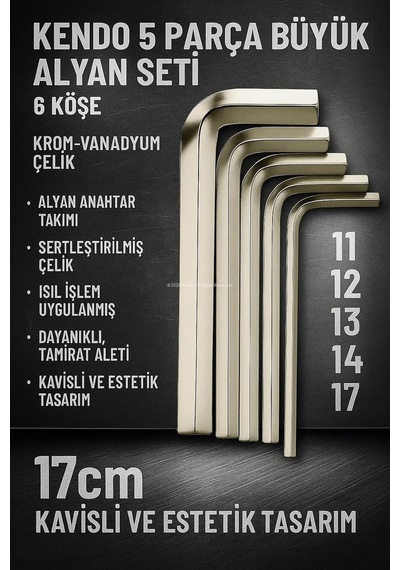 5 Parça Büyük Alyan Seti, Krom-vanadyum Çelik, Alyan Anahtar Takımı, Sertleştirilmiş Çelik, Isıl İşlem Uygulanmış, Dayanıklı, Tamirat Aleti, Kavisli Ve Estetik Tasarım