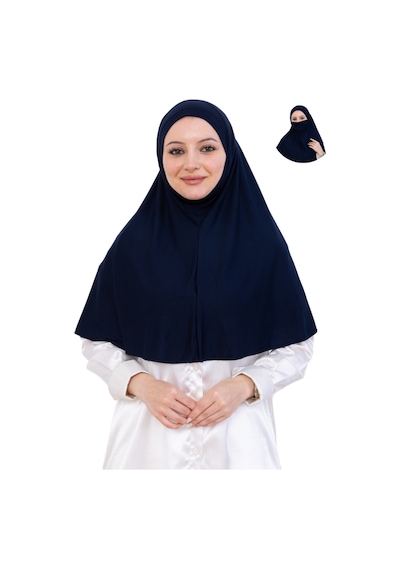Modish Group Hazır Başörtüsü Pratik İslami Giyim Penye Peçeli Türban Namaz İçin Yumuşak Eşarp Lacivert