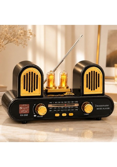 Yeni Nesil Radyo Usb Sd Fm Aux Bluetooth Müzik Kutusu Retro El Tutamaçlı Şarj Edilebilir M113 Koyu Kahve Rx-998 - Siyah