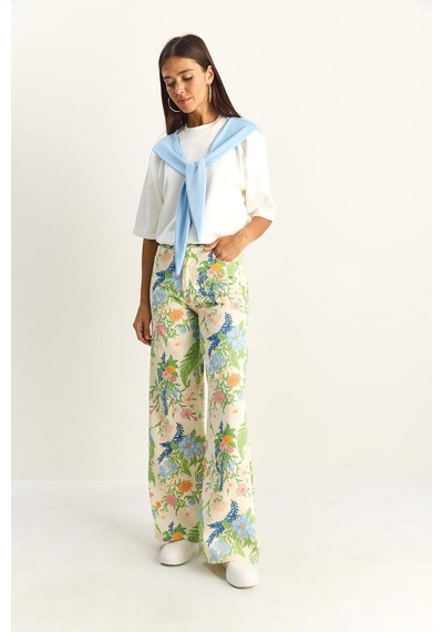 Shade Kadın Vintage Desen Yüksek Bel Denim Pantolon Dp251033 60286008 - Krem-yeşil