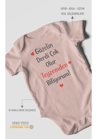 Morivokids Teyzeye Özel Kısa Kollu Bebek Body %100 Pamuk Pastel Pembe