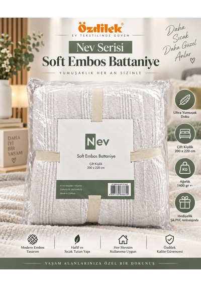 Özdilek Nev Serisi Soft Embos Çift Kişilik Battaniye 200x220 - Gri