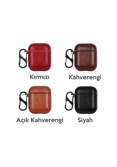 Ally Leather Case Apple Uyumlu AirPods 1-2 Pu Deri Koruma Kilifi 300646472 - Renk / Kirmizi