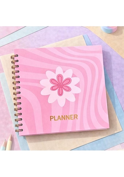 Lizy Spiralli Süresiz Planlayıcı Ajanda - 19x19 Cm - Motivasyon Ve Sticker Sayfaları Çiçek Pembe