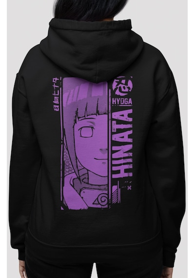 Sevbano Hinata Hyuga Naruto Anime Sırt Baskılı Unisex Oversize Penye Hood Siyah