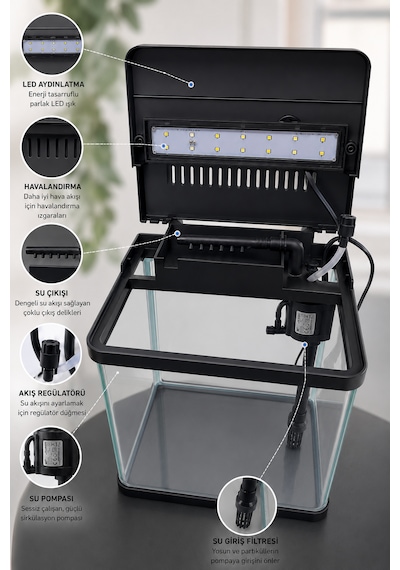 Jr-230 Cam Akvaryum 7 Litre Siyah