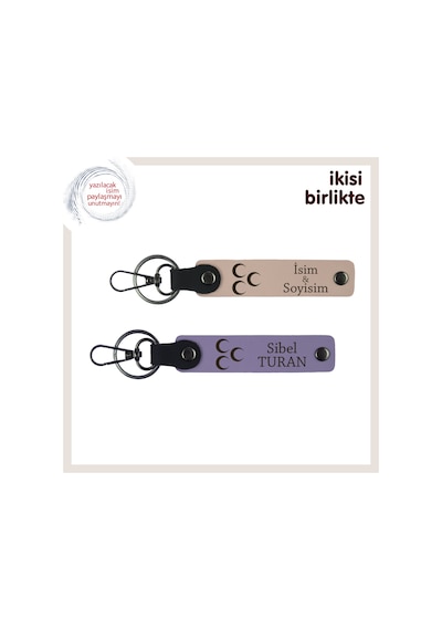 En Zarif Hediye Üç Hilal Desenli Kişisel İsimli Anahtarlık Set X2, Yavru Ağzı-mor