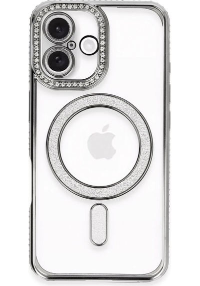 Newface - 835 - Apple iPhone Uyumlu 16 Plus Kılıf Joke Simli Magneticsafe Kılıf - Csmo-tex - - Gri