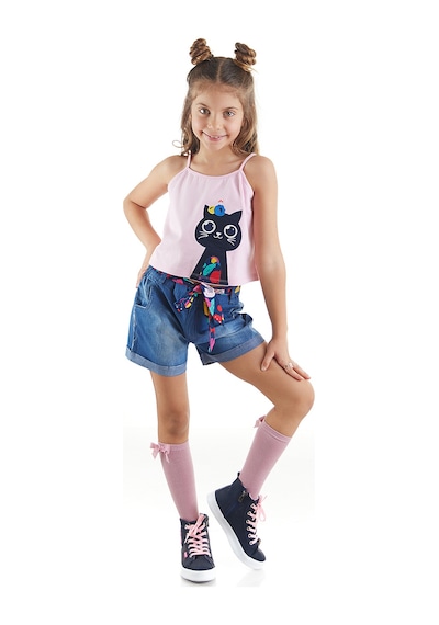 Denokids Mshb&g Çiçek Bahçesi Kız Çocuk T-shirt Denim Şort Takım Çok Renkli