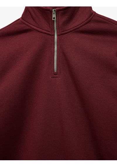 Koton Uzun Kollu Şardonlu Basic Yarım Fermuarlı Sweatshirt Bordo 6wam70016mk Bordo