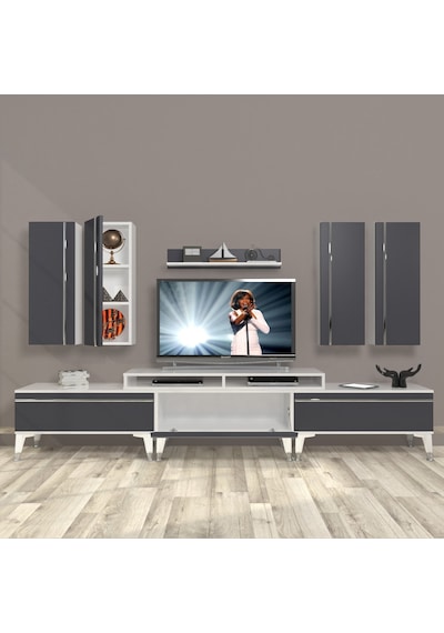 Decoraktiv Ekoflex 8d Mdf Silver Tv Ünitesi Tv Sehpası Beyaz - Antrasit