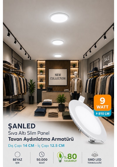 9w Tasarruflu Led Yuvarlak Beyaz Işık Sıva Altı Slim Panel 4 Adettir